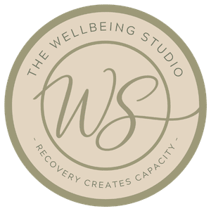the-wellbeing-studio-logo The words breathe body wellness in a logo design with three blue and black butterflies